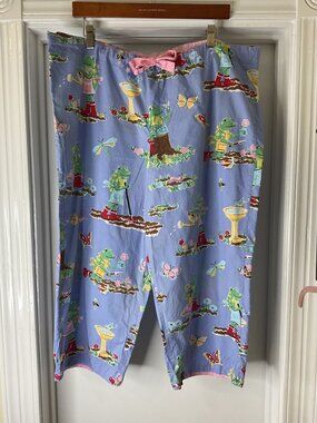 Nick & Nora Whimsical Garden Frog Drawstring Pajama Pants Size L Loungewear